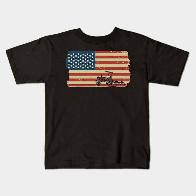 USA Flag Tractor American Farmer Kids T-Shirt by tobzz